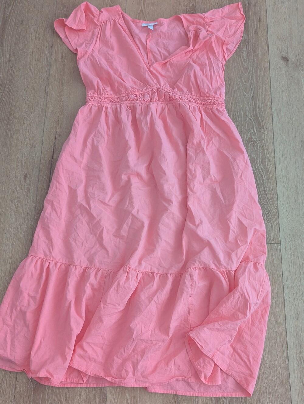 Isabel Maternity Pink Flutter Sleeve Midi Dress Size Large